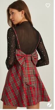 Altar'd State Dress Women Small Red Plaid Bow Fit Flare Tartan Holiday Christmas